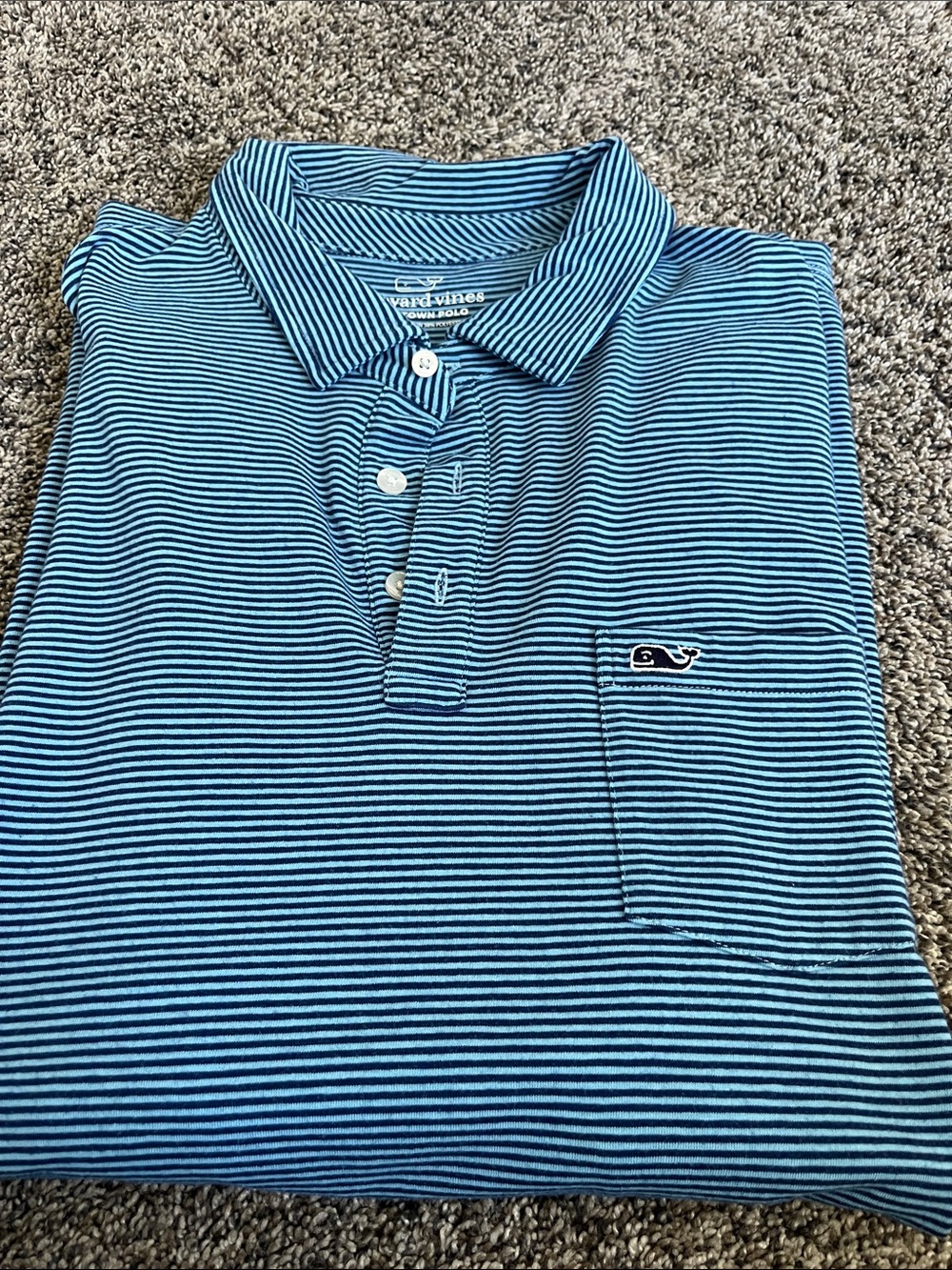 Vineyard Vines Men’s Blue & Navy Striped Polo. Large. Edgartown polo.